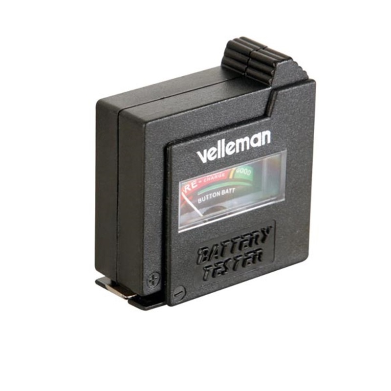 COMPROBADOR DE BATERÍAS PORTÁTIL AAA, AA, C, D, E-block, 9V, BOTÓN