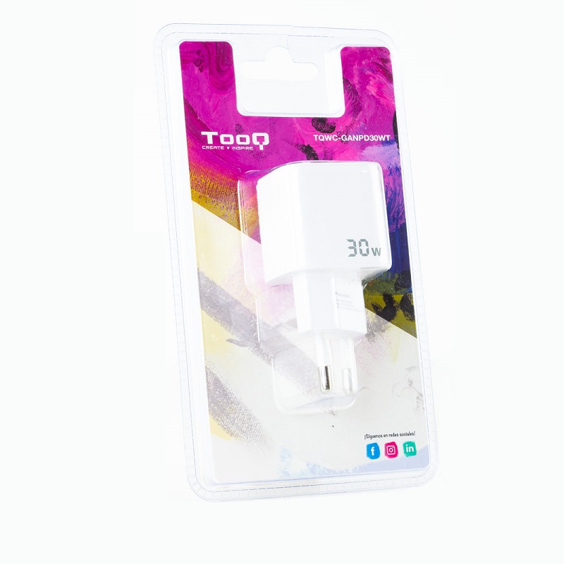 CARGADOR PARED USB-C PD 30W TOOQ GaN BLANCO - Imagen 5