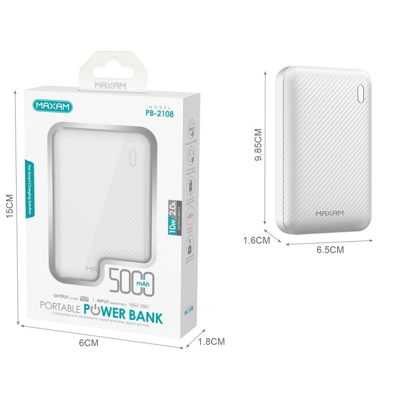 POWER BANK MAXAM 5000 MAH 2xUSB 5V 2A BLANCO - Imagen 3