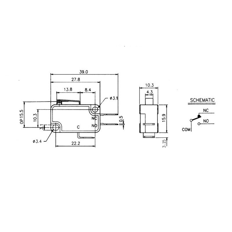MICRO INTERRUPTOR 1NA+1NC 5A/250VAC PALANCA CORTA - Imagen 3