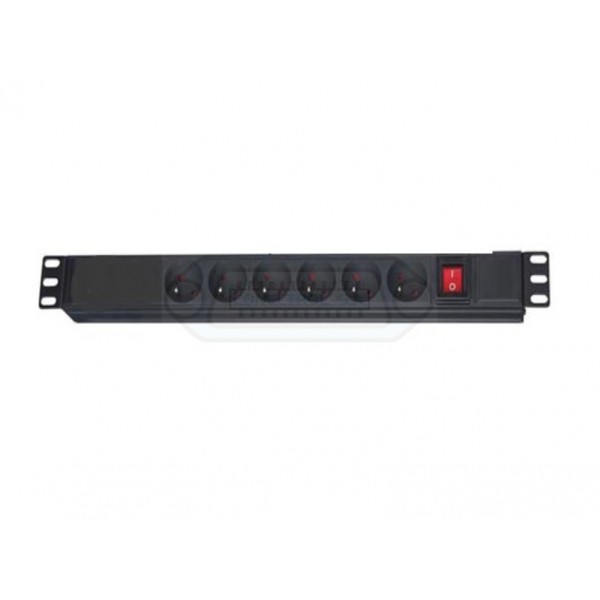 BASE ELÉCTRICA RACK 19" 1U 6 SALIDAS SCHUKO, INTERRUPTOR