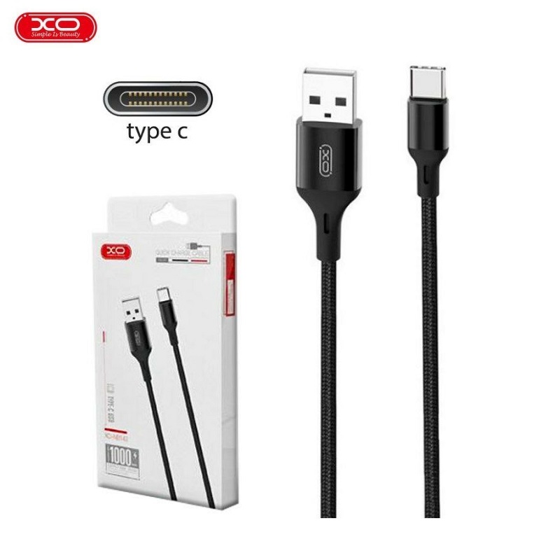CABLE USB-C A USB-A 2.4A CARGA/DATOS XO NB143 NEGRO 1m