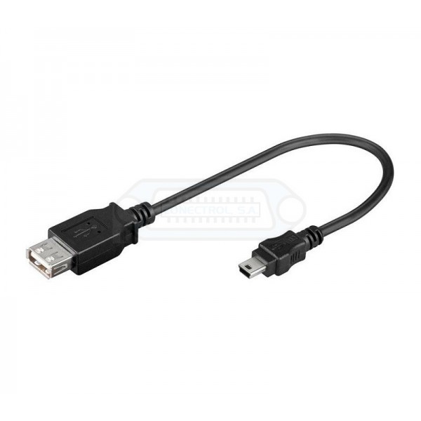 CABLE ADAPTADOR OTG USB HEMBRA A MINI USB- B MACHO 0.10m