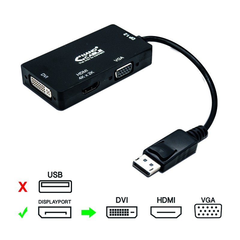 CONVERSOR DISPLAYPORT a HDMI 4K/DVI/VGA NEGRO CABLE 0.15m - Imagen 3