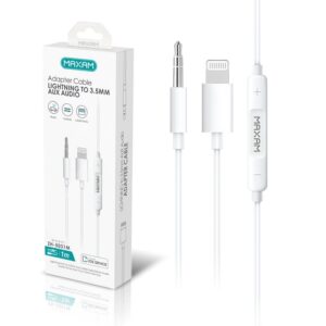 CABLE LIGHTNING A JACK AUDIO 3.5mm MACHO + CONTROL MAXAM BLANCO 1M