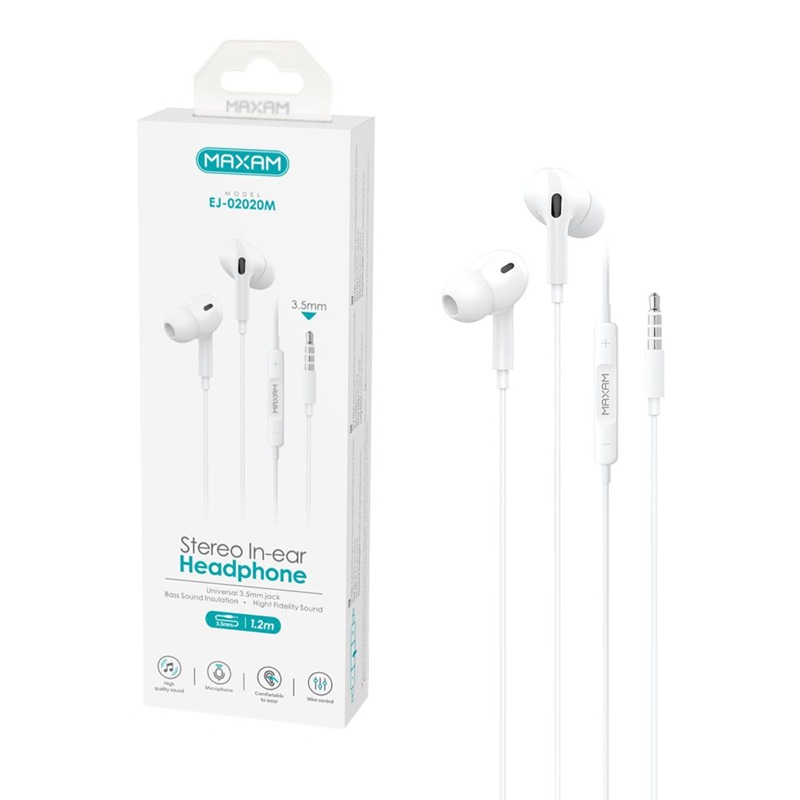 AURICULARES IN-EAR MAXAM JACK 3.5mm/MICRO, BLANCO 1.2m
