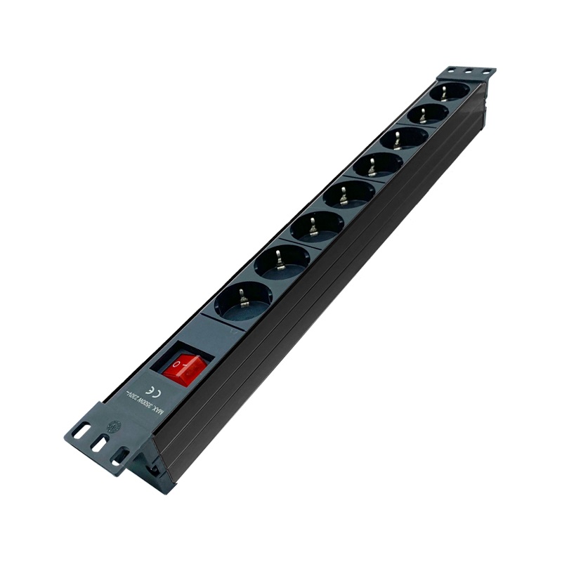 BASE ELÉCTRICA RACK 19" 1U 8 SALIDAS SCHUKO, INTERRUPTOR