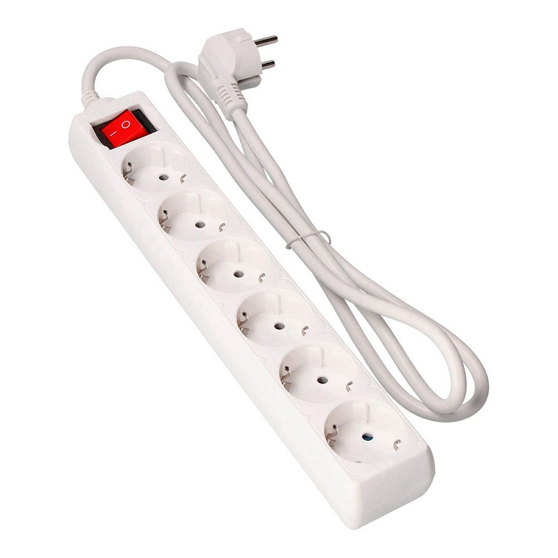 REGLETA ELÉCTRICA 6 SALIDAS SCHUKO + INTERRUPTOR, BLANCO, 1.5m