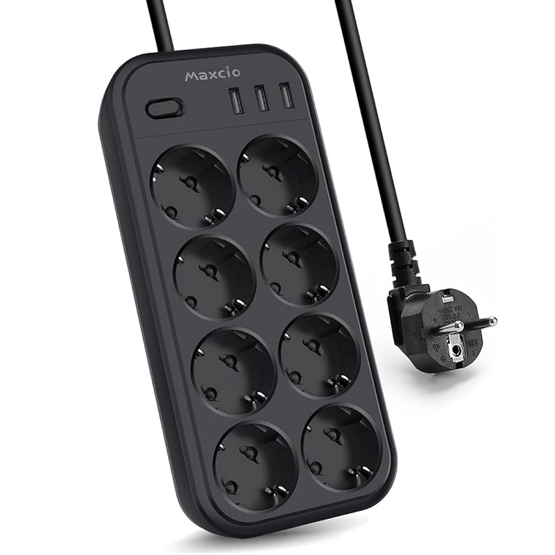 REGLETA ELÉCTRICA 8 SALIDAS SCHUKO + INTERRUPTOR, 3x USB