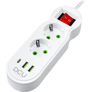 REGLETA ELÉCTRICA 2 SALIDAS SCHUKO + 3x USB (5V/ 2.1A) BLANCO, 2m