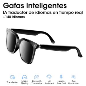 GAFAS DE SOL INTELIGENTES EBOX BT TRADUCTOR 140 IDIOMAS AI APP NEGRO