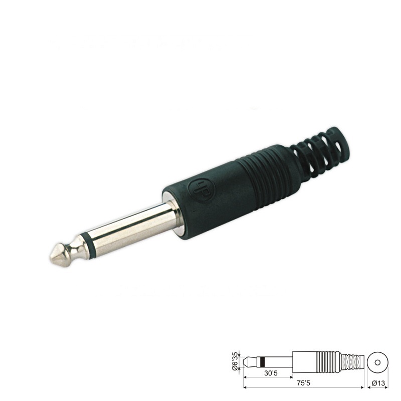 CONECTOR JACK 6.35mm MACHO MONO AÉREO PLÁSTICO