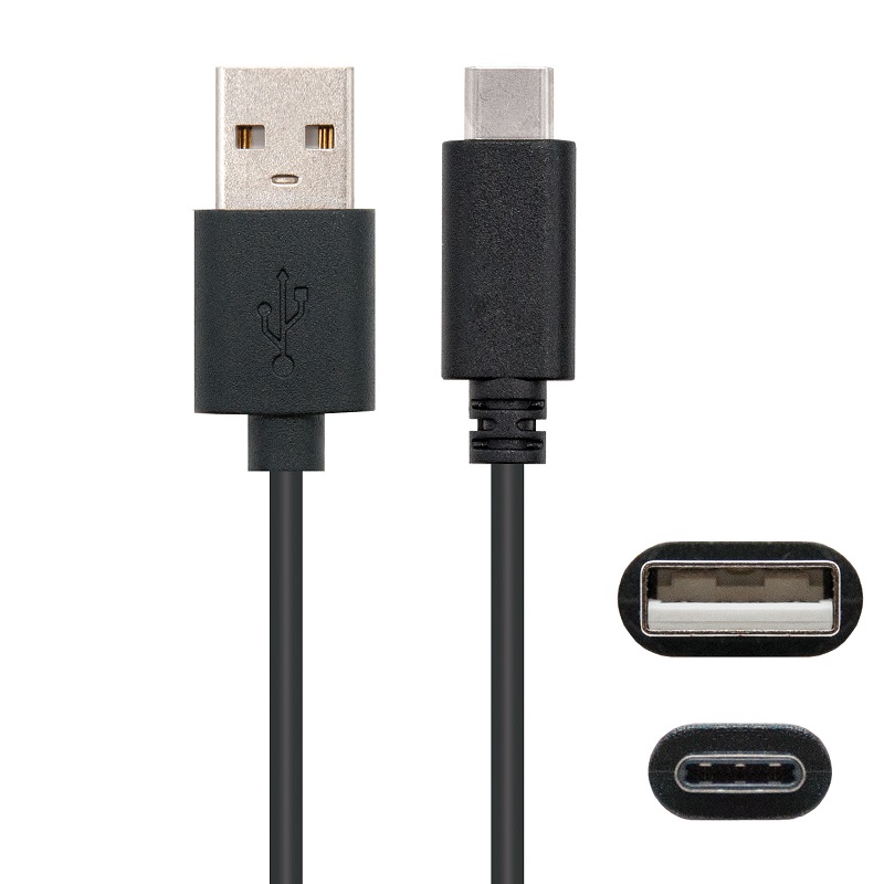 CABLE USB-A 2.0 (3A) MACHO a USB-C MACHO NEGRO 0.5m