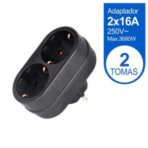 ADAPTADOR ELECTRICO 2 SALIDAS 3680W VERTICAL NEGRO