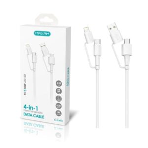 CABLE 4en1 (2x USB-C,USB-A, LIGHTNING) 60W PD 3A BLANCO 1m