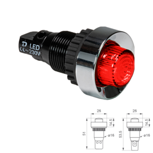 PILOTO LED 230V Ø16mm SERIE D-1401 ROJO CLEMA TORNILLO