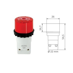 PILOTO CON ZUMBADOR INTERMITENTE 12V AC/DC Ø22MM IP55 ROJO