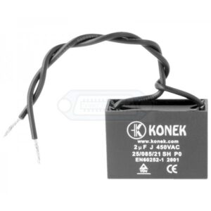 CONDENSADOR ARRANQUE MOTOR 2 uF 450VCA CON CABLE