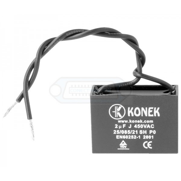 CONDENSADOR ARRANQUE MOTOR 2 uF 450VCA CON CABLE