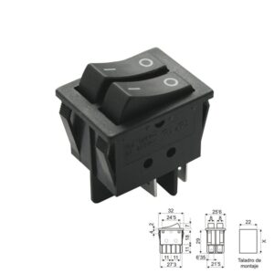 INTERRUPTOR BALANCÍN ON-OFF (1Co) DOBLE TECLA NEGRO