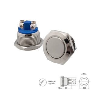 PULSADOR ANTIVANDÁLICO Ø19mm OFF-(ON) SPST PLANO