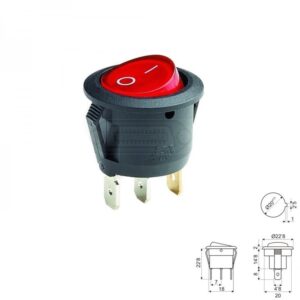 INTERRUPTOR BALANCÍN LUMINOSO ROJO ON-OFF (1Co) REDONDO NEGRO