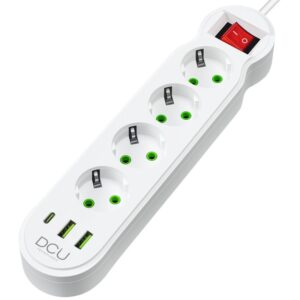 REGLETA ELÉCTRICA 4 SALIDAS SCHUKO + 3x USB (5V/ 2.1A) BLANCO, 2m