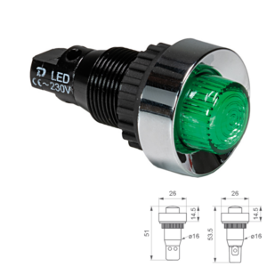 PILOTO LED 230V Ø16mm SERIE D-1401 VERDE CLEMA TORNILLO