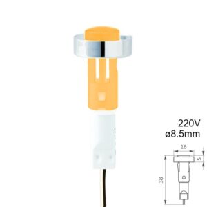 PILOTO LED 220V Ø8.5mm SERIE D-205 AMBAR CON CABLE