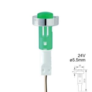 PILOTO LED 24V Ø5.5mm SERIE D-185 VERDE CON CABLE
