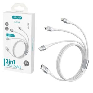 CABLE USB 3EN1 USB-C, IPHONE, MicroUSB 3A BLANCO 1.5m