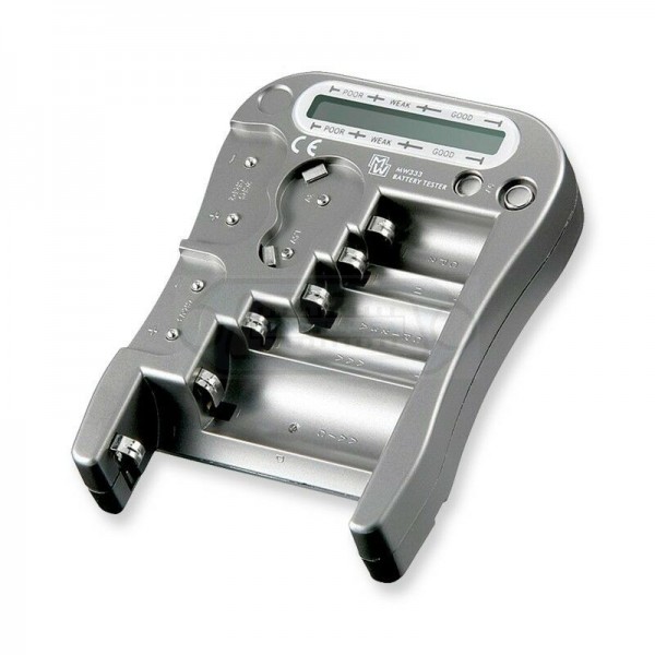 TESTER UNIVERSAL DIGITAL DE PILAS Y BATERÍAS GRIS
