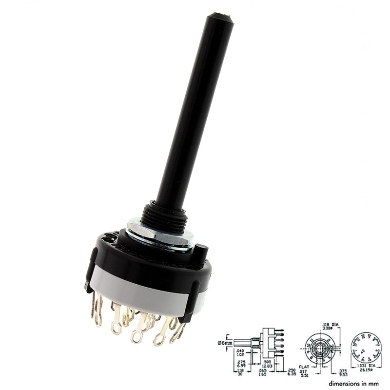 CONMUTADOR ROTATIVO 3P x 4 CIRCUITOS PANEL ABS EJE 6mm