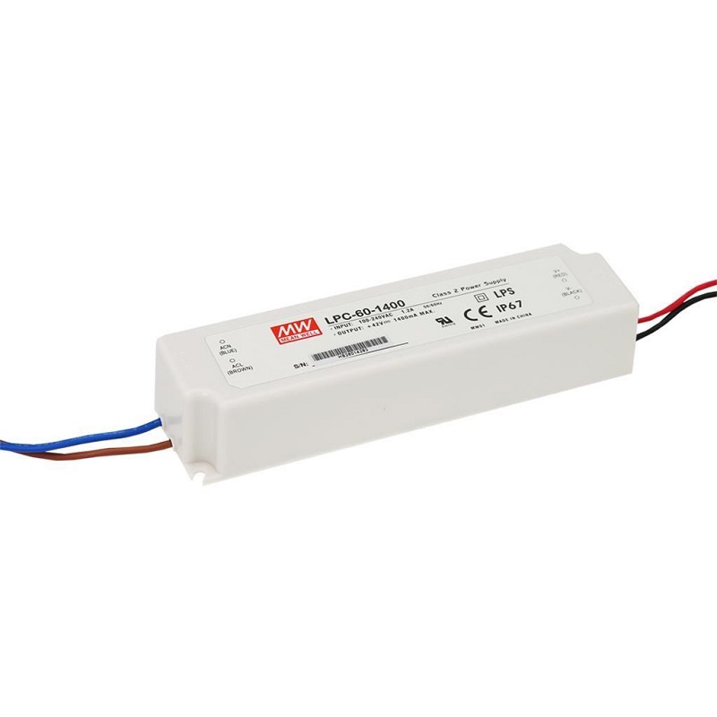 DRIVER LED IP67 DC 9...42V 1.4A 60W MEAN WELL CORRIENTE CONSTANTE