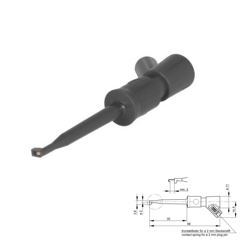 PINZA DE PRUEBA Ø2mm 6A HIRSCHMANN KLEPS 2 BU NEGRO