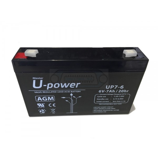 BATERÍA PLOMO AGM UPOWER 6V 7Ah
