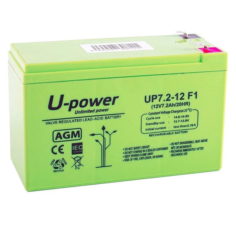 BATERÍA PLOMO AGM UPOWER 12V 7.2Ah F1 (4.8mm)