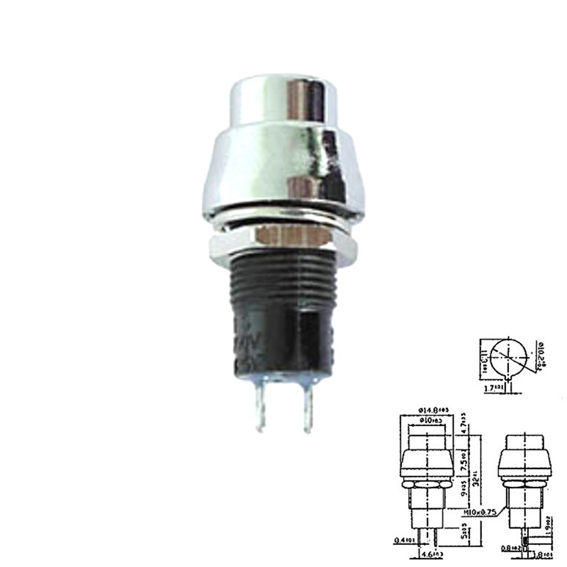 PULSADOR REDONDO Ø14.8mm 1A/250V OFF-(ON) 1Co CHASIS PLATEADO