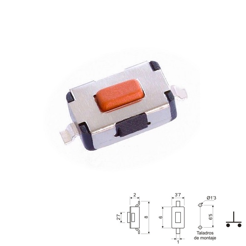 PULSADOR TÁCTIL OFF-(ON) NO 6x3.7x3mm SMD ROJO