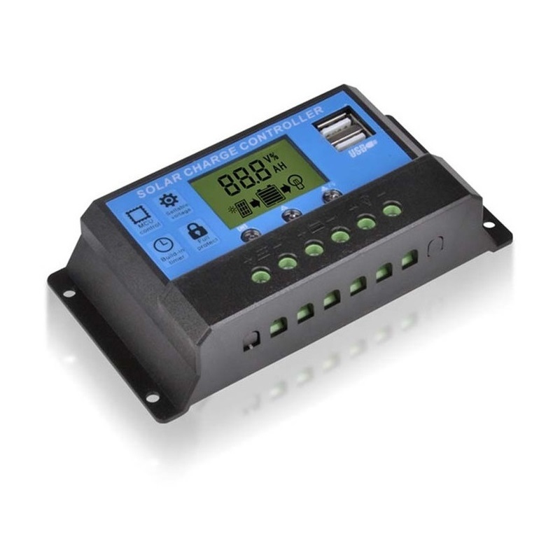 REGULADOR PWM CARGA SOLAR 12-24V DC 20A LCD, USB