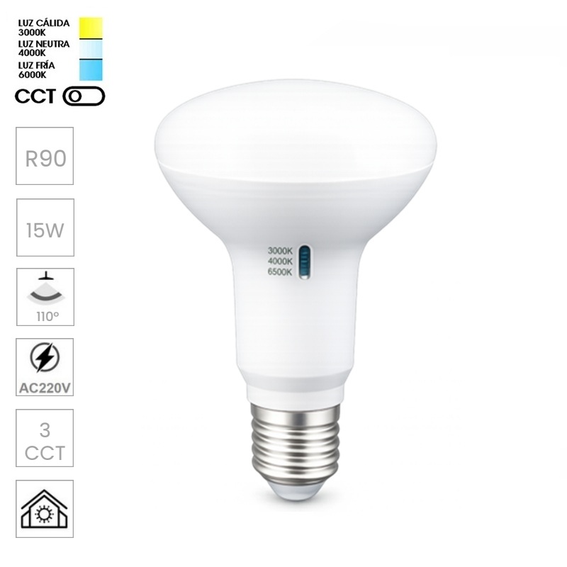 BOMBILLA LED REFLECTORA Ø90mm 15W 230V AC 1650Lm 3CCT E27