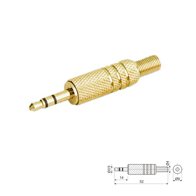 CONECTOR JACK 3.5mm MACHO ESTÉREO AÉREO METAL DORADO