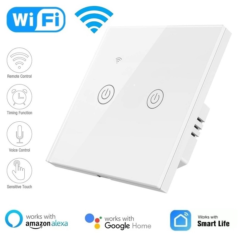 INTERRUPTOR TACTIL WIFI 2 ENTRADAS BLANCO GOOGLE & ALEXA