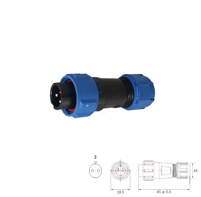 CONECTOR IP68 WATERPROOF 2 VÍAS MACHO AÉREO