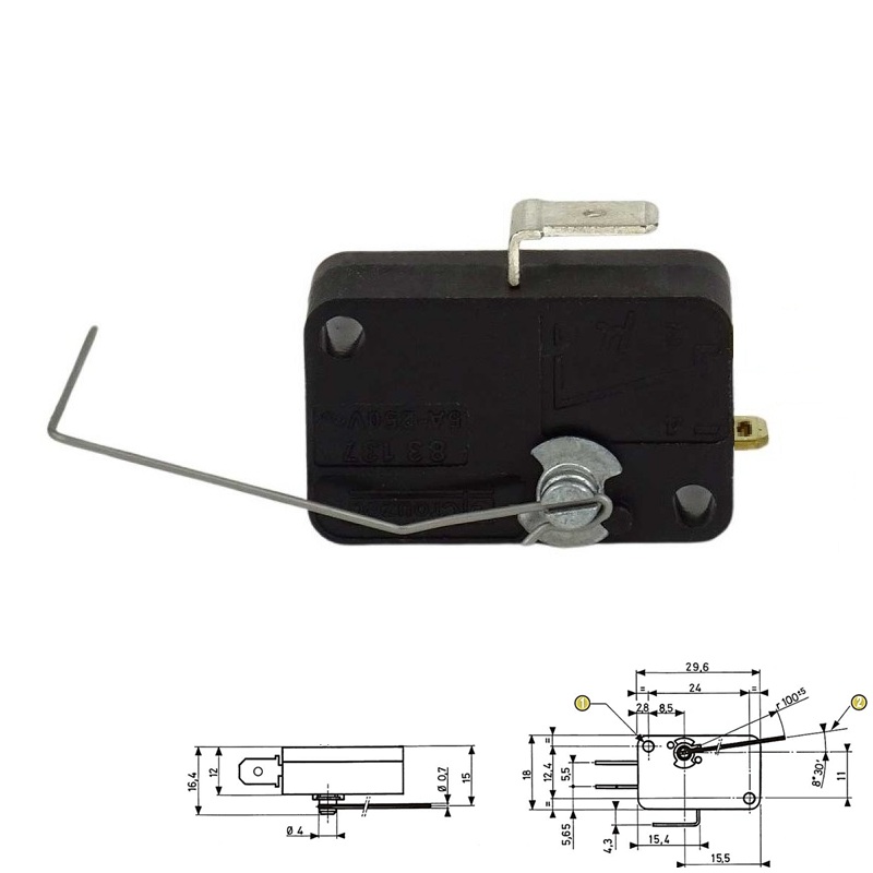 MICRO INTERRUPTOR 1NA+1NC 5A/250V PALANCA FINA (ARCADE)