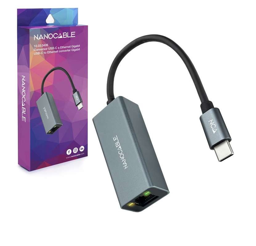 ADAPTADOR USB-C 3.0 a ETHERNET GIGABIT GRIS CABLE 0.15m