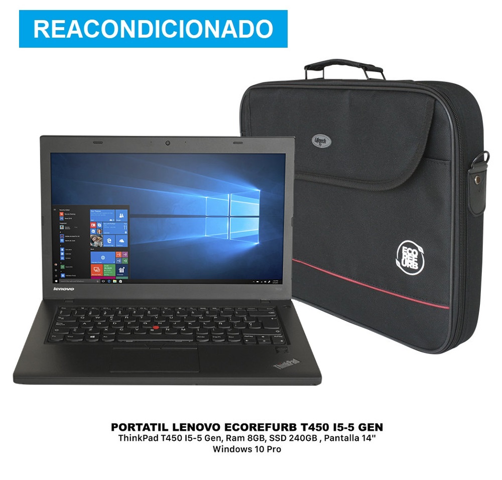 PORTÁTIL LENOVO ECOREFURB T450 I5-5 GEN 8GB 256 SSD 14" W10P