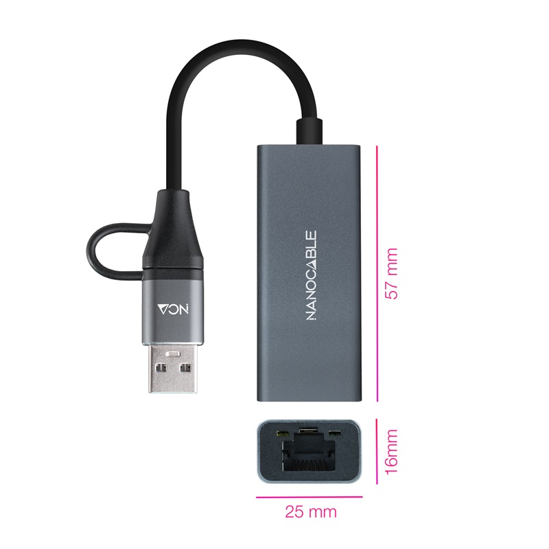 CONVERSOR USB 3.0 A/C MACHO A ETHERNET GIGABIT ALUMINIO 0.15m - Imagen 3