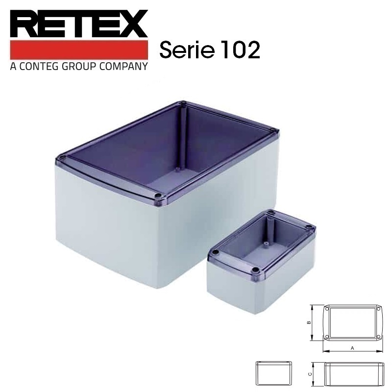 CAJA UNIVERSAL ABS RETEX SERIE 102 (190x115x75mm) TAPA TRANSPARENTE