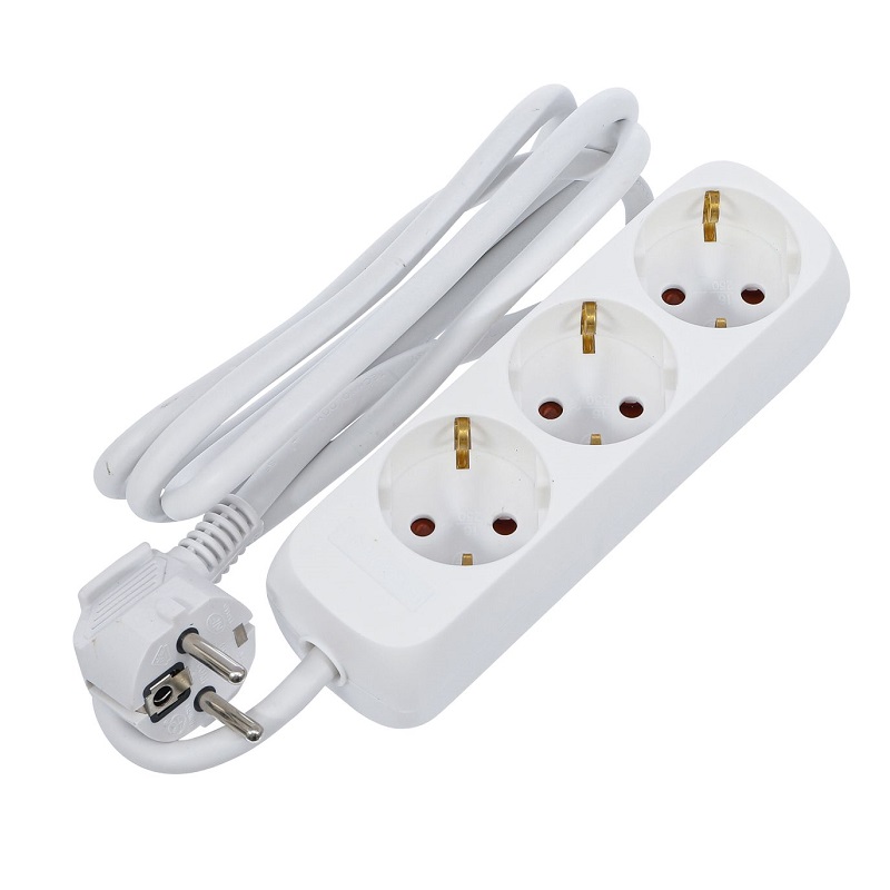 REGLETA ELÉCTRICA 3 SALIDAS SCHUKO, BLANCO, 1.5m